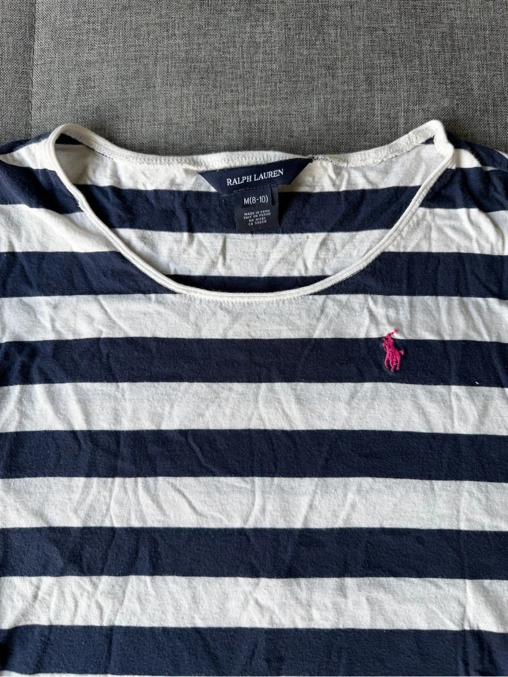 Ralph Lauren Navy & White Striped Tee with Pink Polo Pony